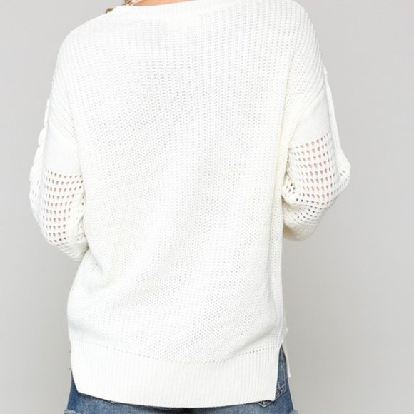 NEW KYEMI white boho sweater pointelle S M L - Picture 5 of 5